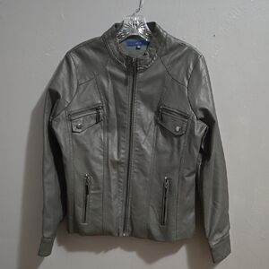 Women's APT. 9 Gray Vegan Leather Jacket Moto Soft Bikercore Grunge